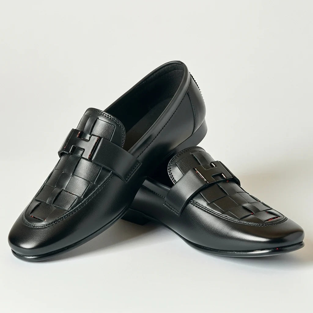 Premium H Buckle Black Formal Loafer